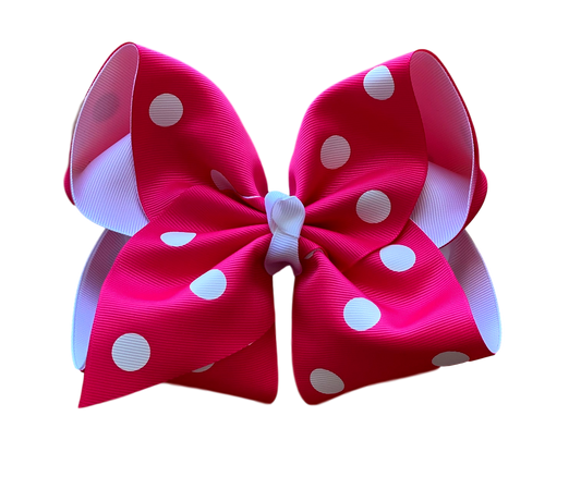 Shocking Pink and White Polka Dot Layered Hair Bow