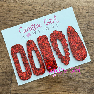 Red Glitter Resin Hair Clips