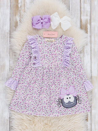 Purple Gingham Spider Ruffle Dress