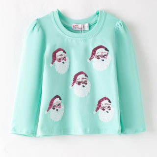 Aqua Santa Sequin Top