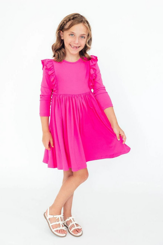 Hot Pink Ruffle Twirl Dress