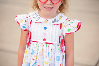 ABCs & 123s Alphabet Print Embroidered Collar Dress
