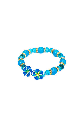 Plumeria Hibiscus Floral Gemstone Beaded Bracelet