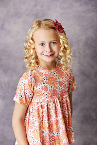 Pink & Tangerine Flower Ruffle Summer Pocket Short Set