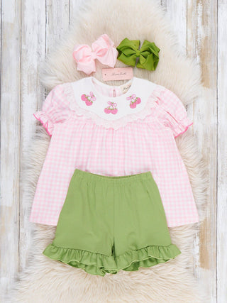 Sweet Strawberries Embroidered Gingham Outfit