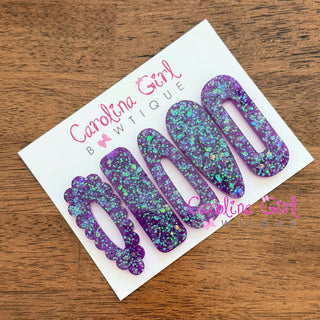 Purple Glitter Resin Hair Clips