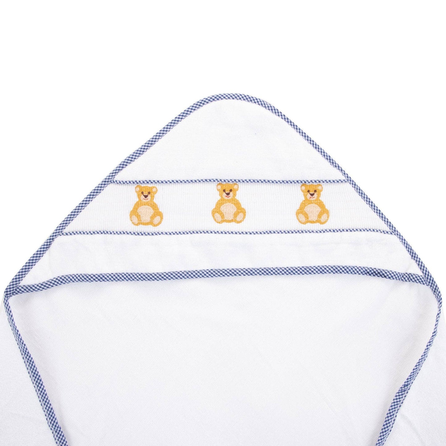 Navy Bear Smocked Hooded Towel