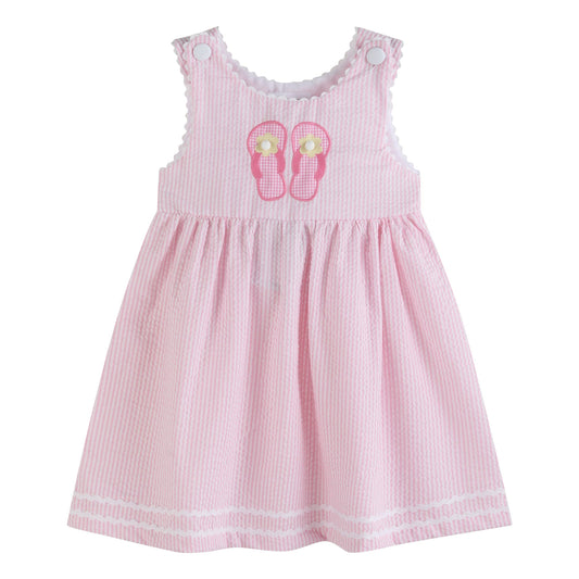 Pink Seersucker Pom Pom Flip Flops Dress