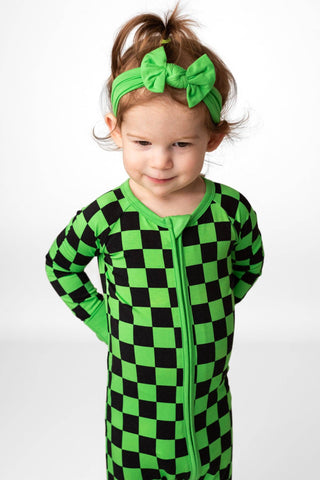 Green Checkers Bamboo Zipper Romper