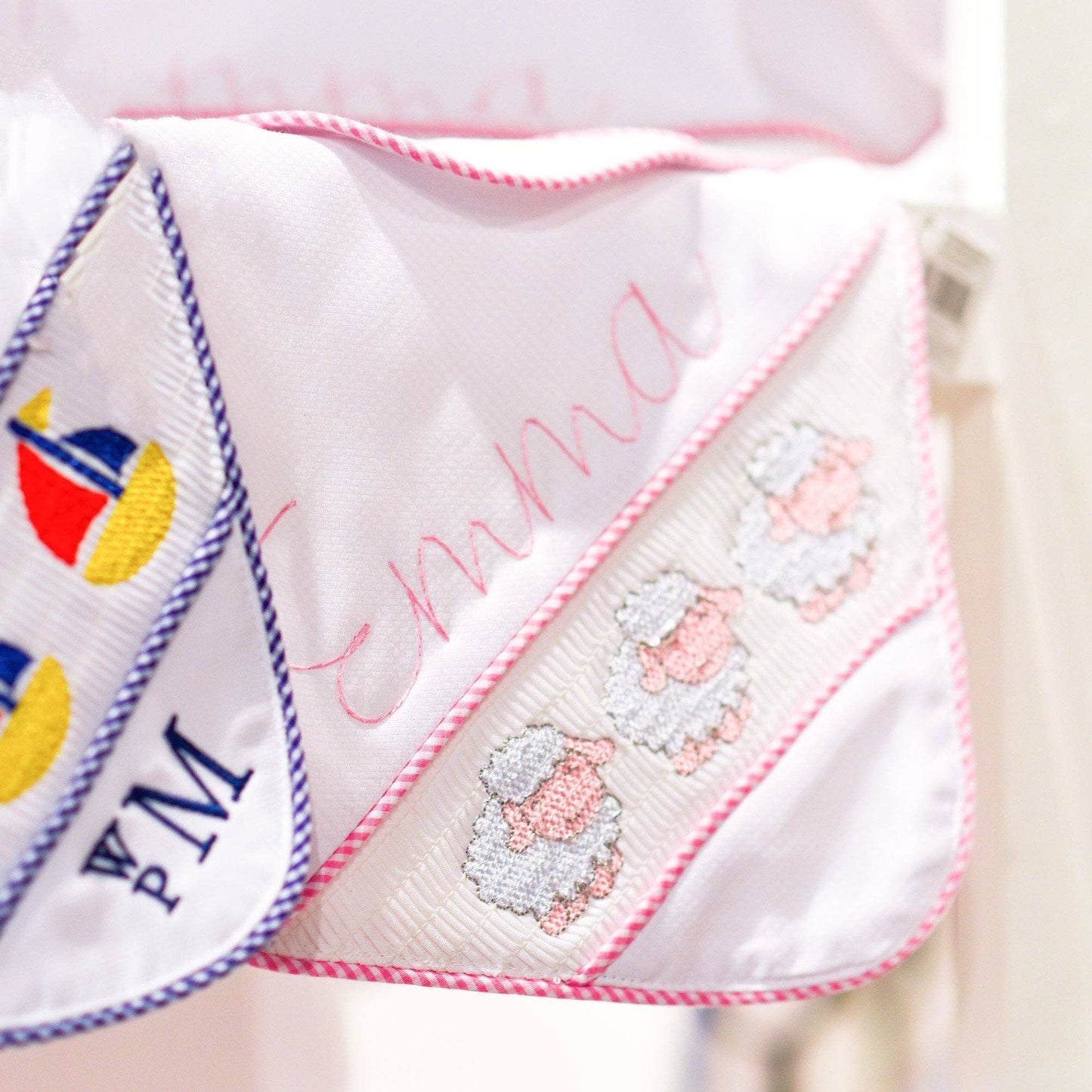 Navy Bear Smocked Burp Cloth