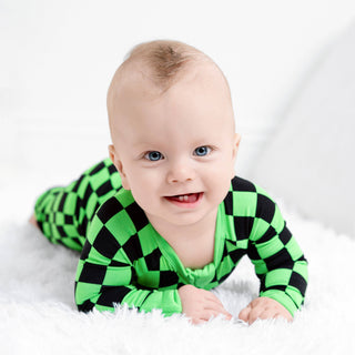 Green Checkers Bamboo Zipper Romper