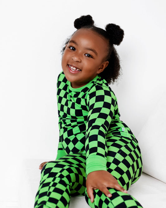 Green Checkers Long Sleeve Bamboo Pajamas