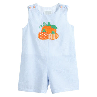 Light Blue Seersucker Pumpkin Shortalls