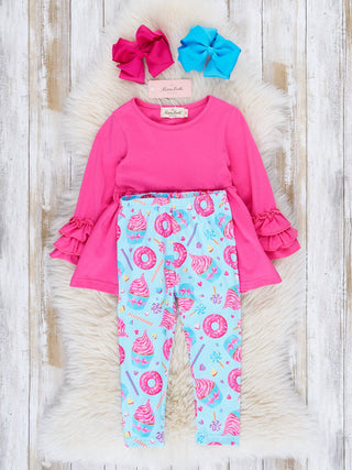 Fuchsia & Blue Donuts Ruffle Outfit - Restocked!