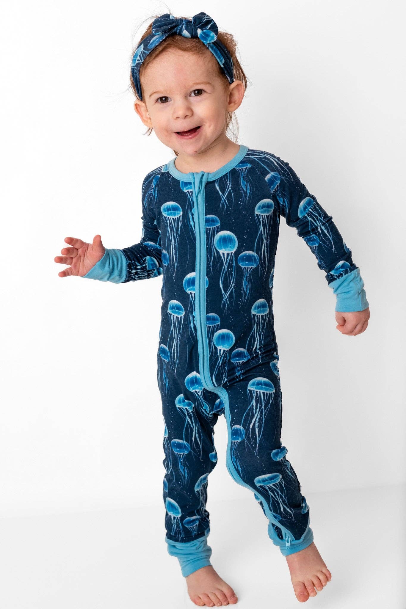Blue Jellies Bamboo Zipper Pajamas