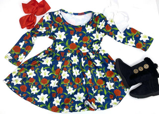 Classic Holiday Floral Twirly Dress