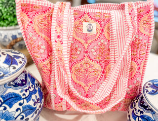 Pink Trellis Dream Hand-Crafted Quilted Tote Bag