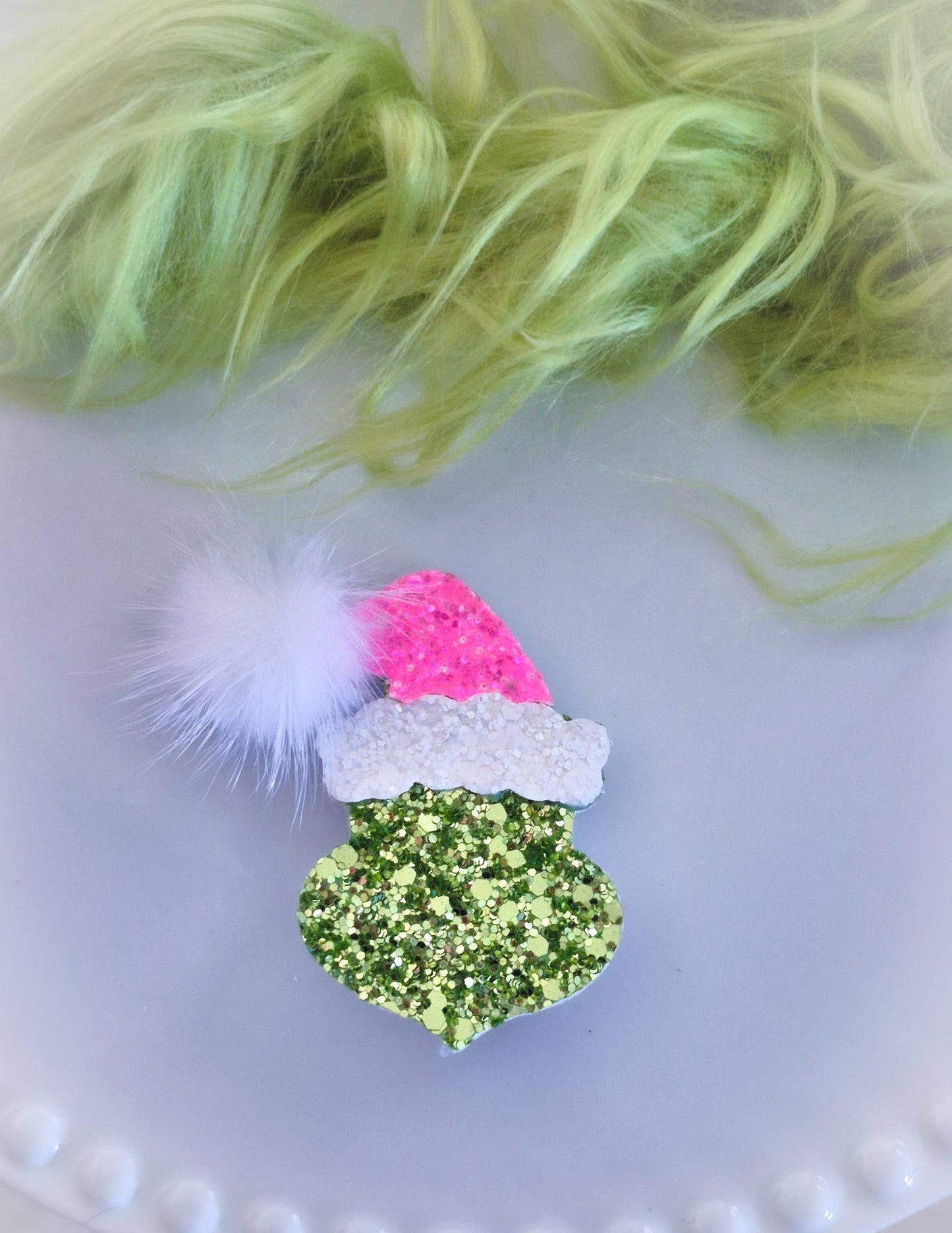 Pink Santa Hat Mean Green Guy Hair Clip