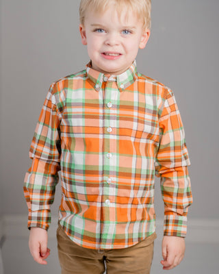 Autumn Plaid Boys Collared Button Down Shirt