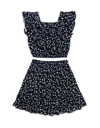 Girl's 2 pc Skirt Set w/ Ruffle Sleeve Top
