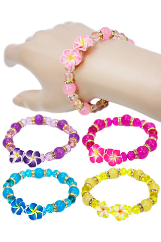 Plumeria Hibiscus Floral Gemstone Beaded Bracelet