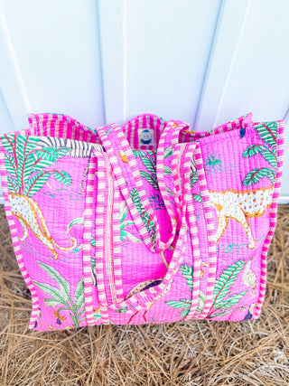 Pink Savannah Rain Hand-Crafted Quilted Tote Bag