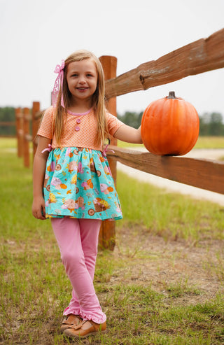 Pumpkin Harvest Girls' Fall Print Tunic and Leggings Set