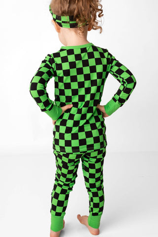 Green Checkers Long Sleeve Bamboo Pajamas