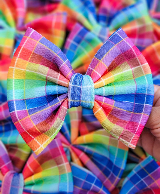 Rainbow Plaid Savannah Bow
