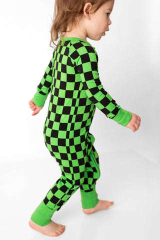 Green Checkers Bamboo Zipper Romper