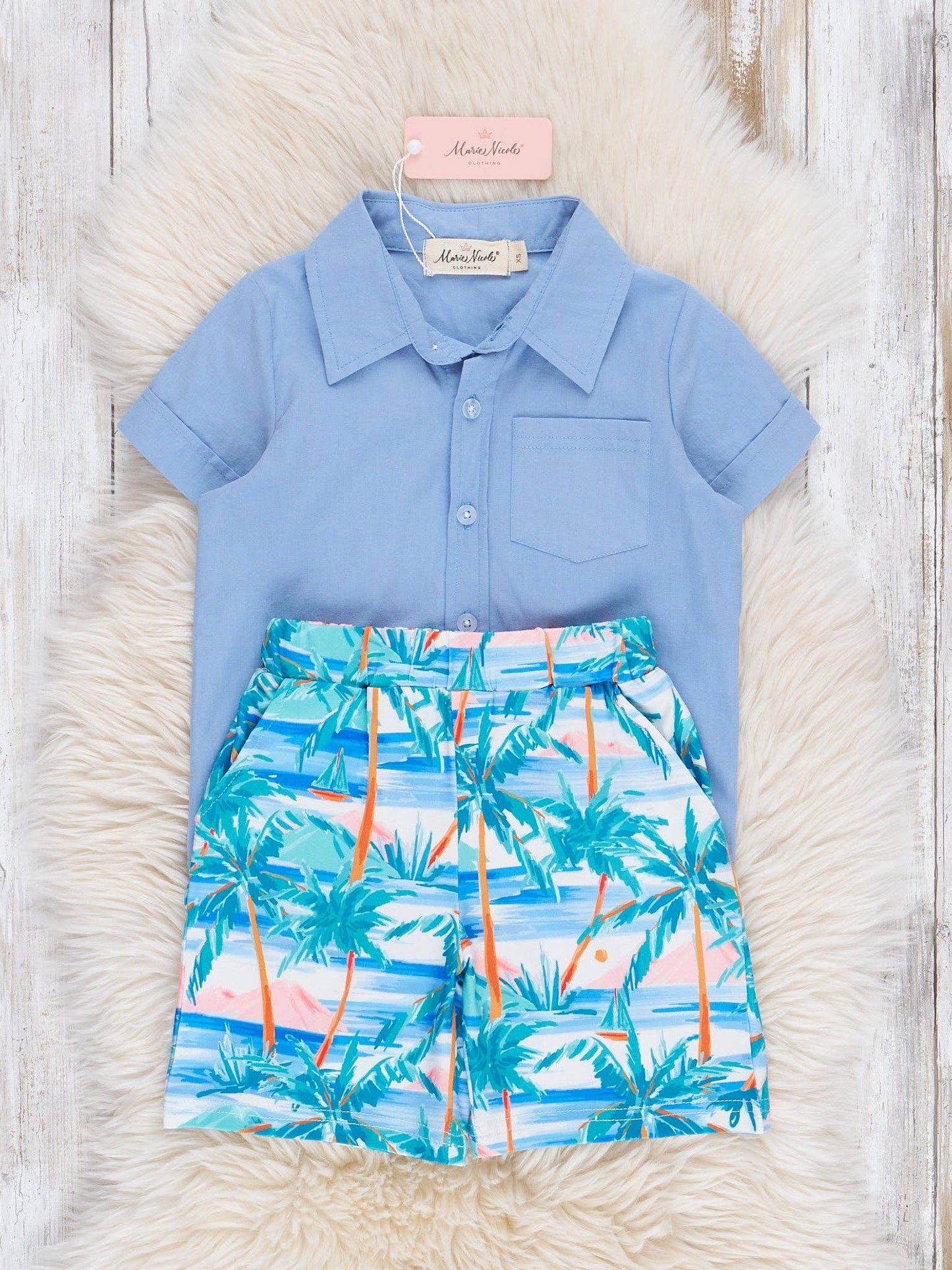 Blue Beach Days Button Up Outfit