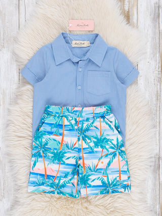 Blue Beach Days Button Up Outfit
