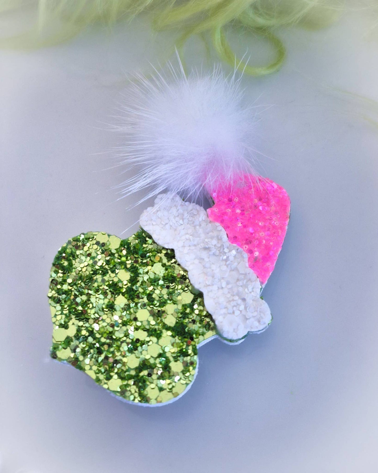 Pink Santa Hat Mean Green Guy Hair Clip