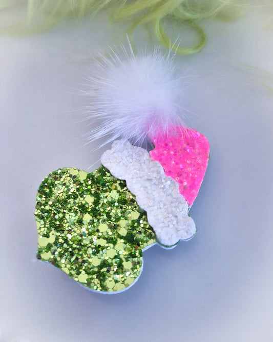 Pink Santa Hat Mean Green Guy Hair Clip