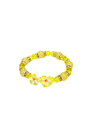 Plumeria Hibiscus Floral Gemstone Beaded Bracelet
