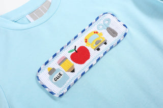 Light Blue Smocked School Shirt and Shorts Set