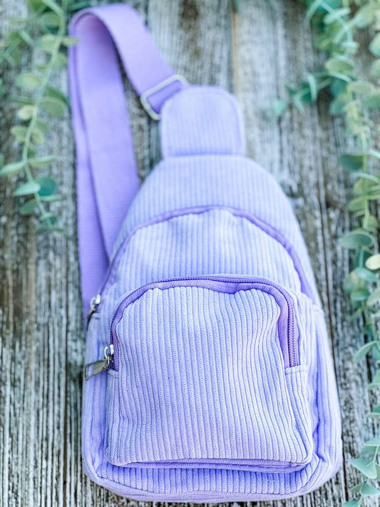 Lilac Corduroy Sling Bag