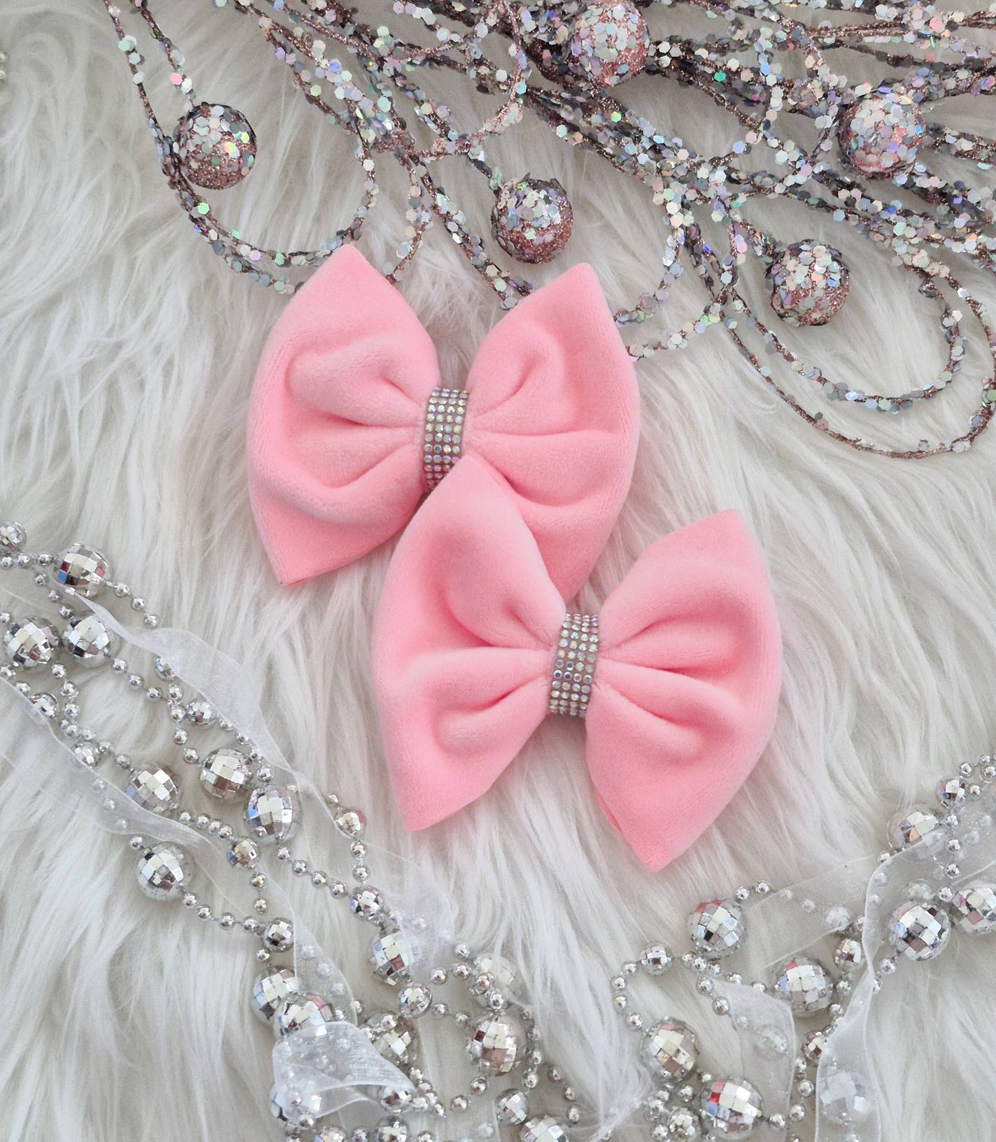 Bling Pink Plush Velvet Savannah Bow Piggies Set