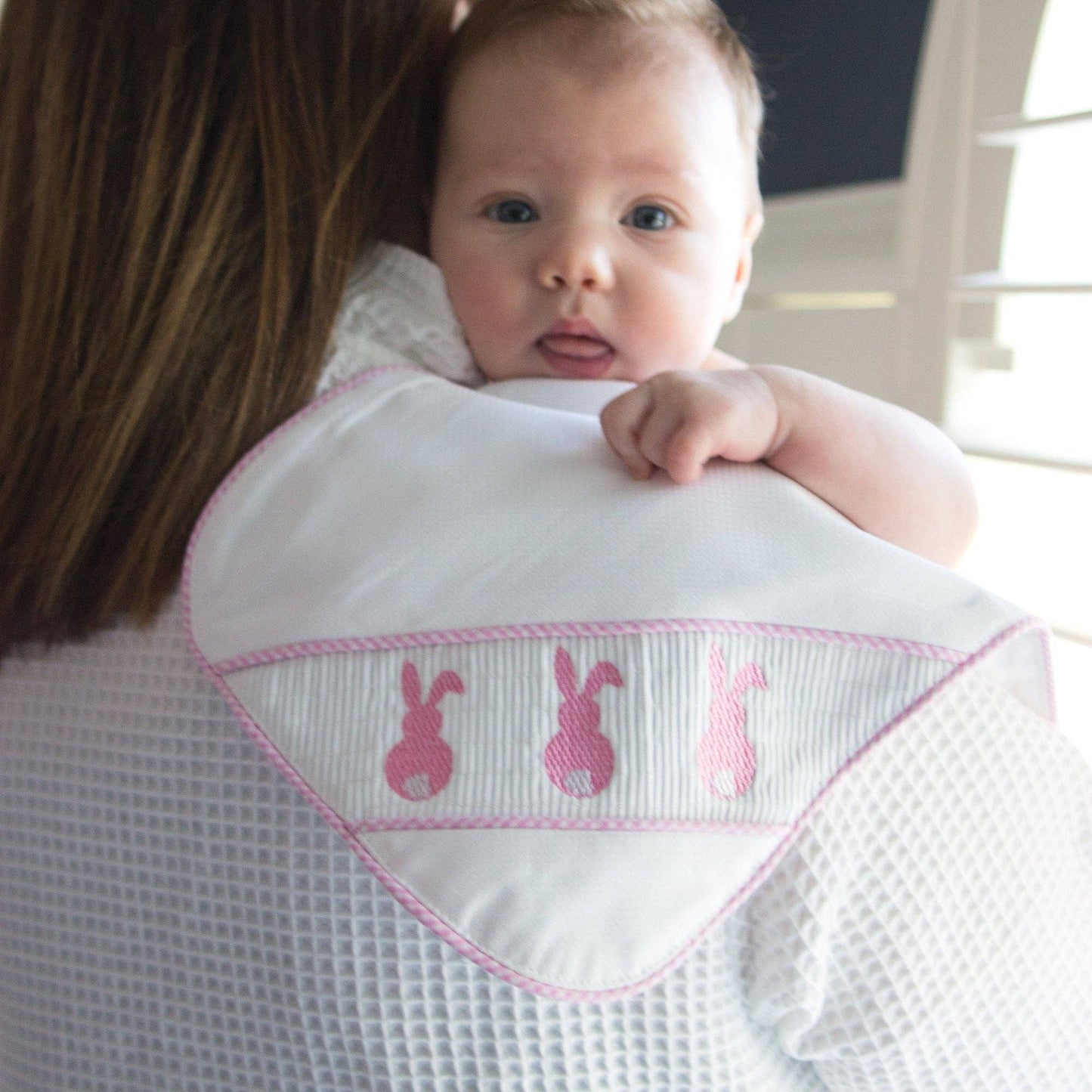Hot Pink Ladybug Smocked Burp Cloth