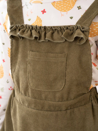 Olive Corduroy Chickens Skirtall Set