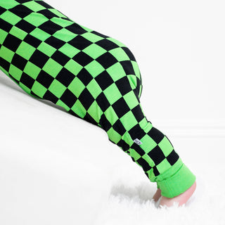 Green Checkers Bamboo Zipper Romper