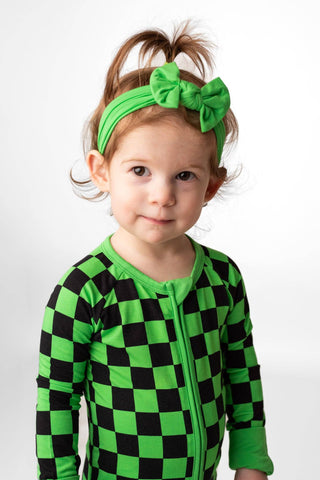 Green Checkers Bamboo Zipper Romper
