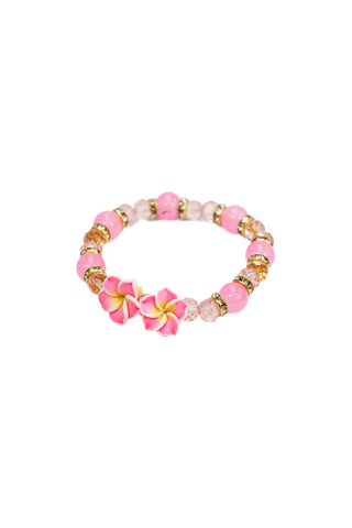 Plumeria Hibiscus Floral Gemstone Beaded Bracelet