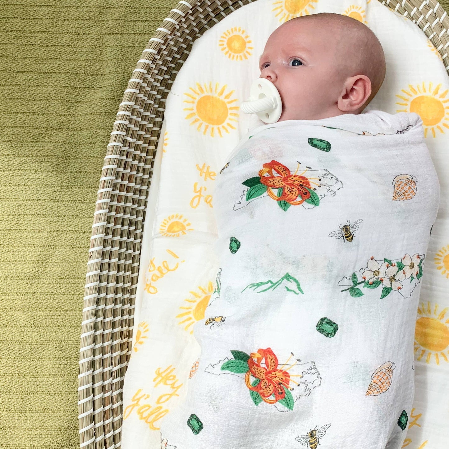 North Carolina Floral Muslin Cotton Baby Swaddle