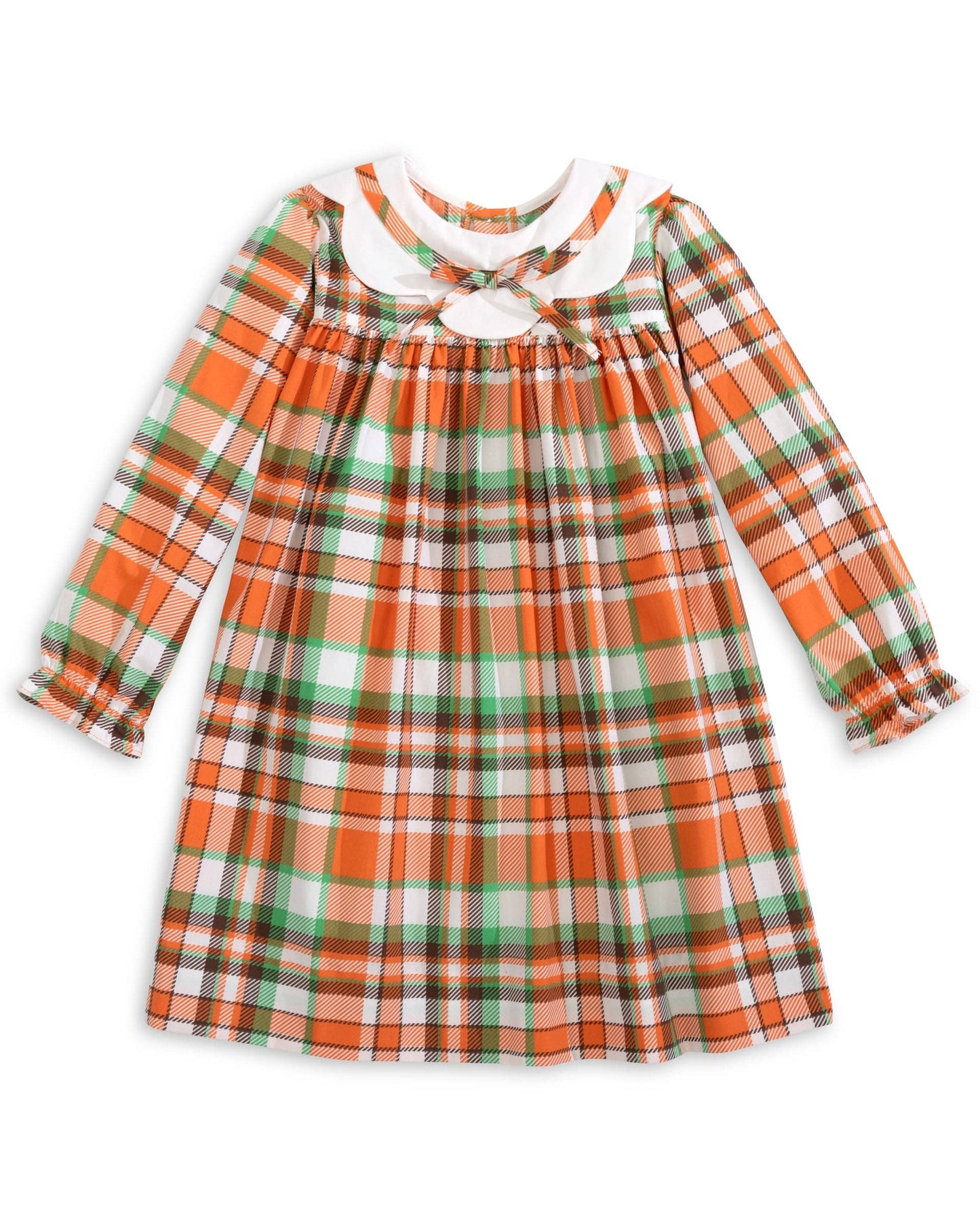 Autumn Plaid Scalloped Bishop Collar Dress