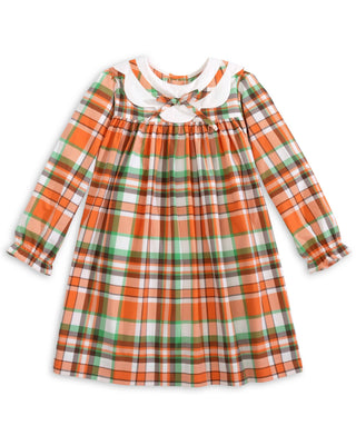 Autumn Plaid Scalloped Bishop Collar Dress