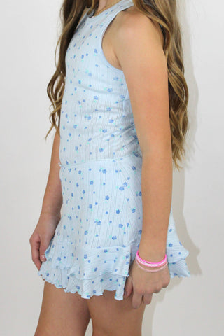 Light Blue All Over Ditsy Roses Print Shirt & Skort Set