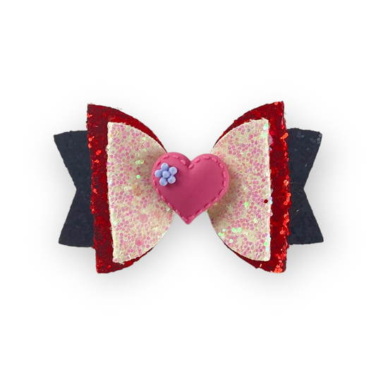 Flower Glitter Heart Hairbow