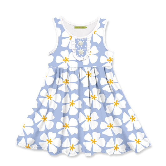 Girls Periwinkle Floral Button-Accent Sleeveless A-Line Dre