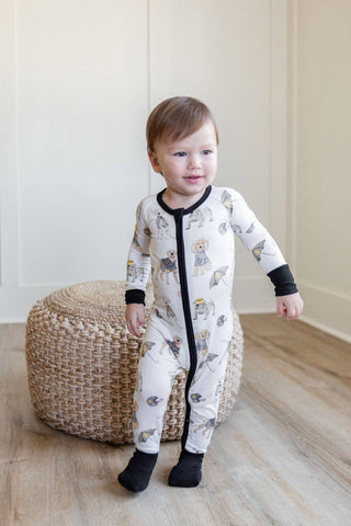 Black & Gold Puppy Football Zipper Romper